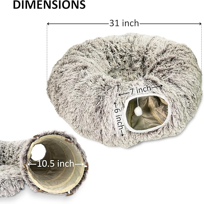 Cat Donut Bed with Washable Cushion – Cat Caves for Indoor Cats – Collapsible Donut Bed with Peekaboo Pet Tunnel Toy – Cozy Hideout for Kittens, Ferrets, Rabbits & Dogs - Brown-PawvioPets
