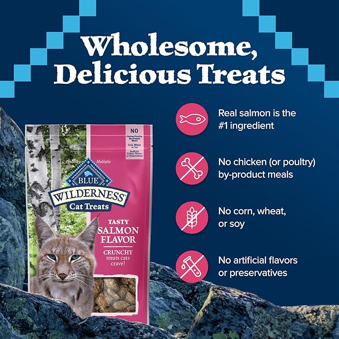 Blue Buffalo Wilderness High Protein Crunchy Cat Treats, Made with Natural Ingredients, Tasty Salmon Flavor, 2-oz Bag (Pack of 12)-PawvioPets