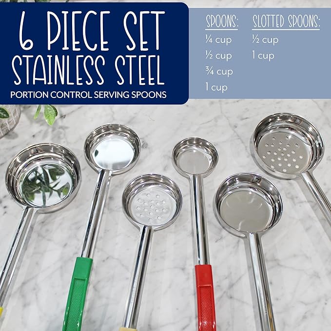 Darware Portion Control Serving Spoons (6-Piece Ladle Set); w 1/4 Cup, 1/2 Cup, 3/4 Cup & 1 Cup (2, 4, 6, 8 oz) & 1/2 & 1 Cup Utensils/Spoodles-PawvioPets