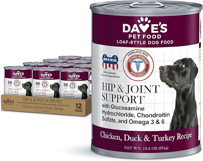 Dave's Pet Food Glucosamine Chondroitin for Dogs, Hip and Joint Support, Gluten-Free, Wet Senior Dog Food, 13.2 oz (Case of 12)-PawvioPets