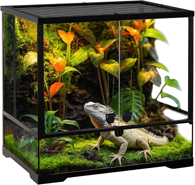 32 Gallon Professional Glass Terrarium 24"x18"x18" Durable Reptile Habitat Tank with Heat Resistant Aluminum Alloy Frame, Dual Front Swinging Doors for no Jam by Sand and Other Debris-PawvioPets