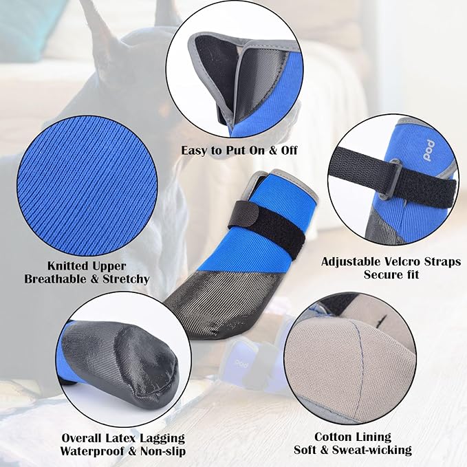 Dog Shoes Lightweight Dog Boots-Breathable Knitted Paw Protector with Adjustable Strap for Hot Pavement, Rain Walking, Hardwood Floors Anti Slip Reduce Noise, Prevent Licking Paws(Blue,XXL)-PawvioPets