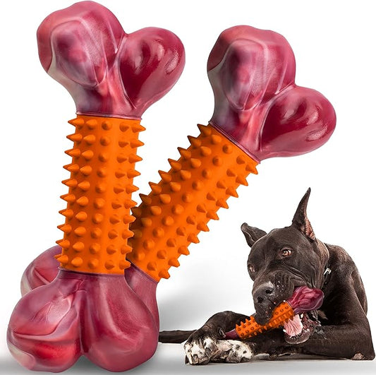 Apasiri Dog Toys for Aggressive Chewers Large Breed 2-Pack: Heavy Duty Chew Toys for Medium Dogs Indestructible Orange Dog Gift with Peanut Butter Flavor-PawvioPets