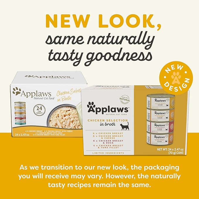 Applaws Natural Wet Canned Cat Food, Made with Limited and Natural Ingredients, Real Protein with No Artificial Additives, Chicken Selection Variety Pack in Broth (24 x 2.47oz Cans)-PawvioPets