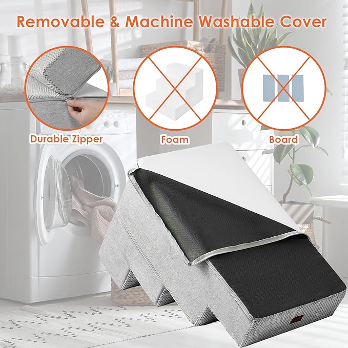 EHEYCIGA Dog Stairs for Bed 20" H, 4-Step Extra Wide Dog Steps for High Bed, Pet Steps for Small Dogs and Cats, Non-Slip Balanced Pet Ramp Indoor, Light Grey-PawvioPets