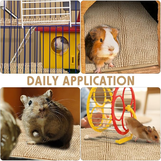 Amylove 4 Pcs Guinea Pig Cage Liner Guinea Pig Bedding Washable Fleece Pee Pads Reusable Small Animals Training Mat Small Animal Sleeping Bed for Bunny Hamster (Beige,16 x 24 Inch)-PawvioPets