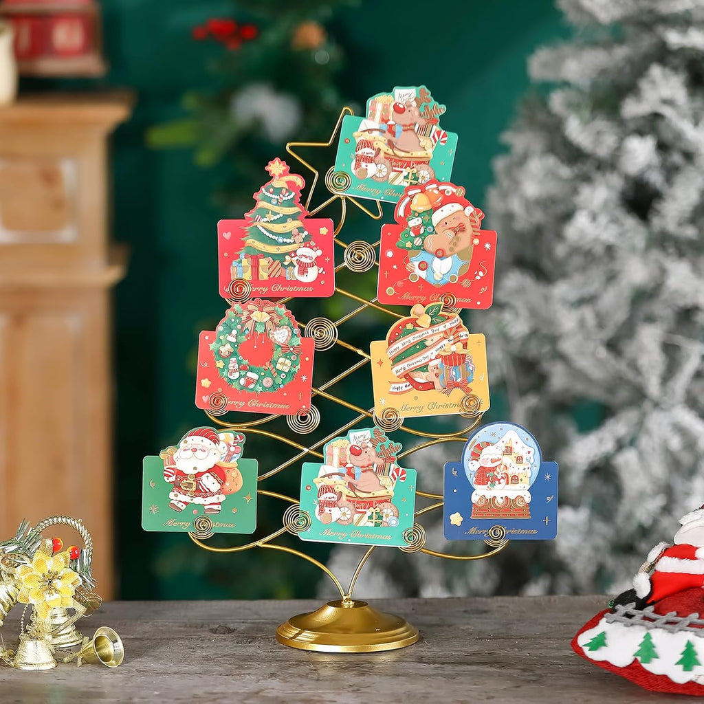 Christmas Tree Card Holder Tabletop, 18 Inch Gold Tree Holiday Card Display Stand, Metal Decorative Cards and Photo Holder Rack, Christmas Display Tree Stand Holds up to 19 Place and Gift Cards