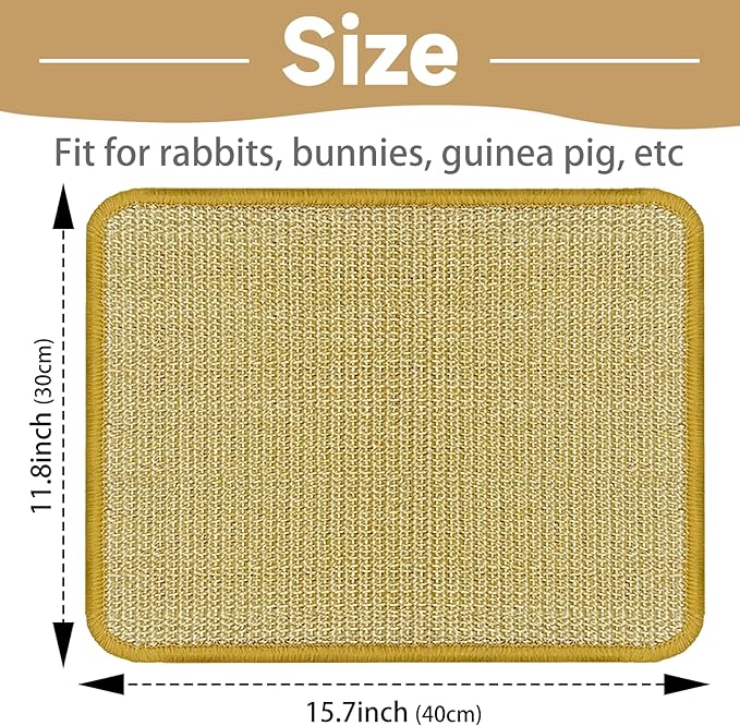 DYAUS Bunny Scratch Pad, Natural Sisal Rabbit Scratching Mat for Claws and Teeth Care, Indoor Bunny Chew Toys Bunny Bed for Biting Sleeping Nesting (1PC, 16x12in)-PawvioPets