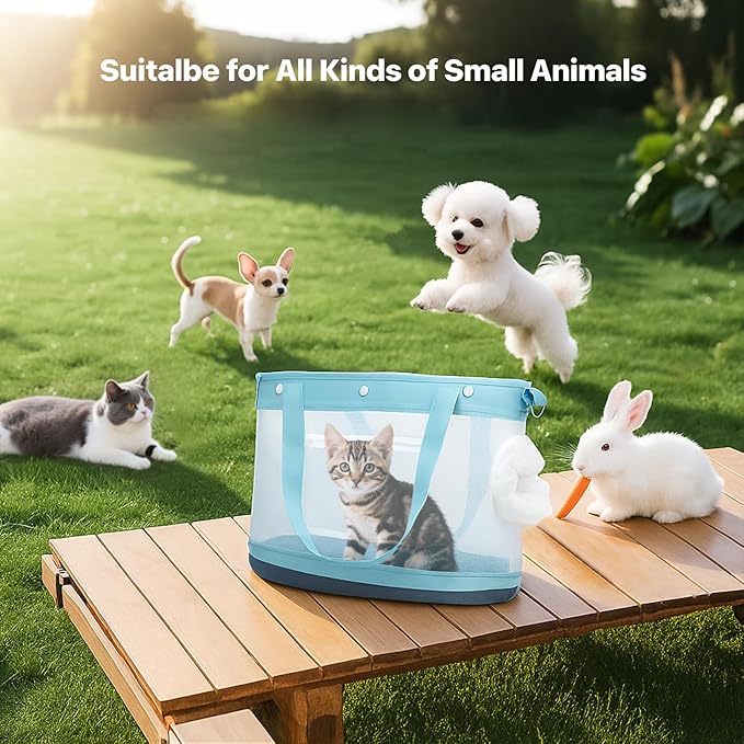 Dog Purse Carrier for Small Dogs Cat Kitty Puppy Rabbit Bunny Dog Cat Bag Carrier for Animals up to 22lbs Soft Sided Collapsible Pet Carrier Sling for Outing Travel Vet-Light Blue-PawvioPets