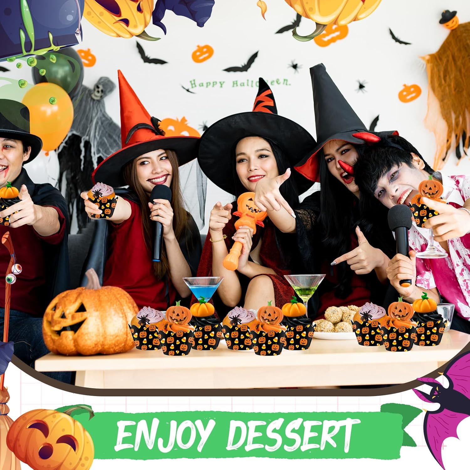 Domensi 100 Pcs Halloween Pumpkin Cupcake Wrappers Rustic Cupcake Liners Pumpkin Candy Corn Baking Cups Baking Liners for Wedding Bridal Baby Shower Birthday Halloween Party Supplies Dessert Decors