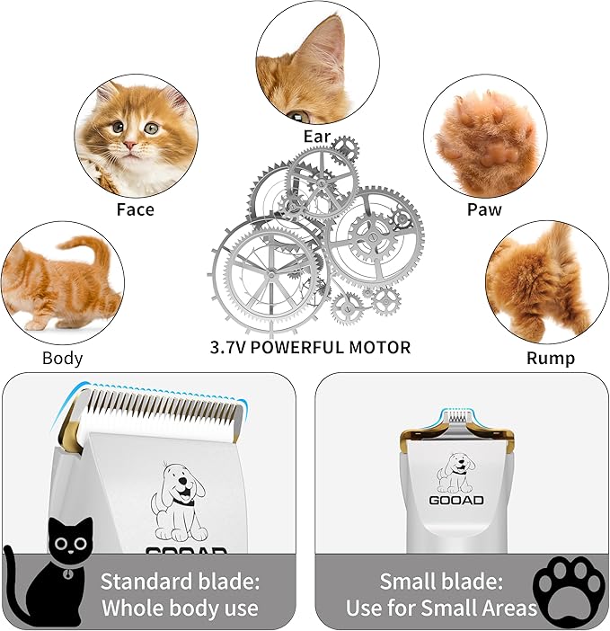 Cat Clippers for Matted Hair, Cat Grooming Kit, Cordless Cat Shaver for Long Hair, Low Noise Paw Trimmer, Cat Hair Trimmer for Grooming,Quiet Pet Hair Clippers Tools for Cats Dogs (White)-PawvioPets