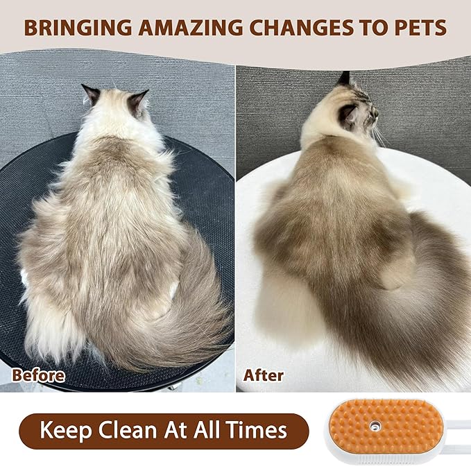 4 in 1 Cat Steam Brush, Rechargeable Steam Brush for Cats and Dogs, Anti-Static Cat Spray Brushes, Massage, Cleaning, Shedding & Combing All In One! White-PawvioPets