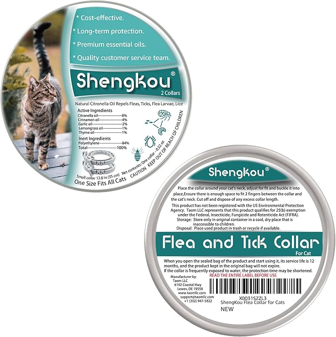 Flea and Tick Collar for Cats - Offers 12-Month Protection, Crafted with Premium Plant Oils, Waterproof, Natural, Safe for Kittens, Includes Free Comb and Tweezers, 13.8 in (2 Packs)-PawvioPets