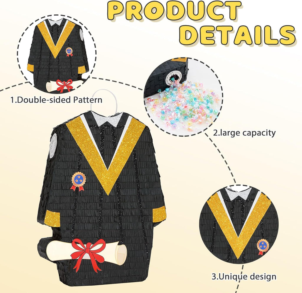 WERNNSAI Graduation Piñata - Graduation Gown Piñata with Blindfold and Bat Graduation Party Game Decorations for College School Elementary Kindergarten Party Games Supplies (12.5" x 16.5" x 3")