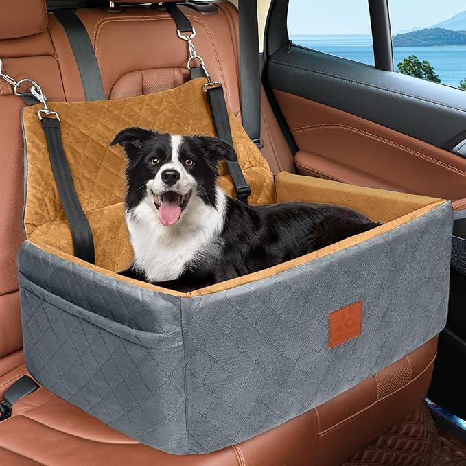 Dog Car Seat for Large Medium Dogs,Washable Pet Carseat Under 55 lbs or 2 Small Dogs,Dog Booster Seat with Thick Cushion,2 Safety Leashes-PawvioPets