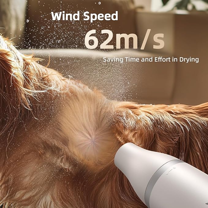Dog Dryer Handheld Pet Hair Dryer: 3HP High-Velocity Blower with 3 Speeds & 4 Temps Lightweight, Quiet Design. Portable Blow for Travel & Home Grooming. Includes 3 Nozzles (White).-PawvioPets
