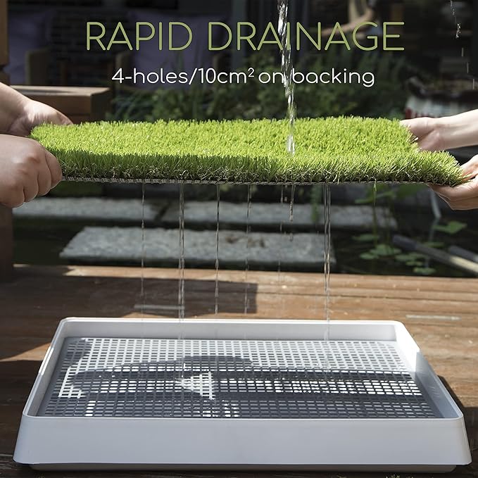 Dog Grass Pad with Tray, Dog Litter Box, Porch Potty for Puppy Pee Training, Indoor Portable Fake Grass Pee Pad System, Artificial Grass + Pee Pad Holder-PawvioPets