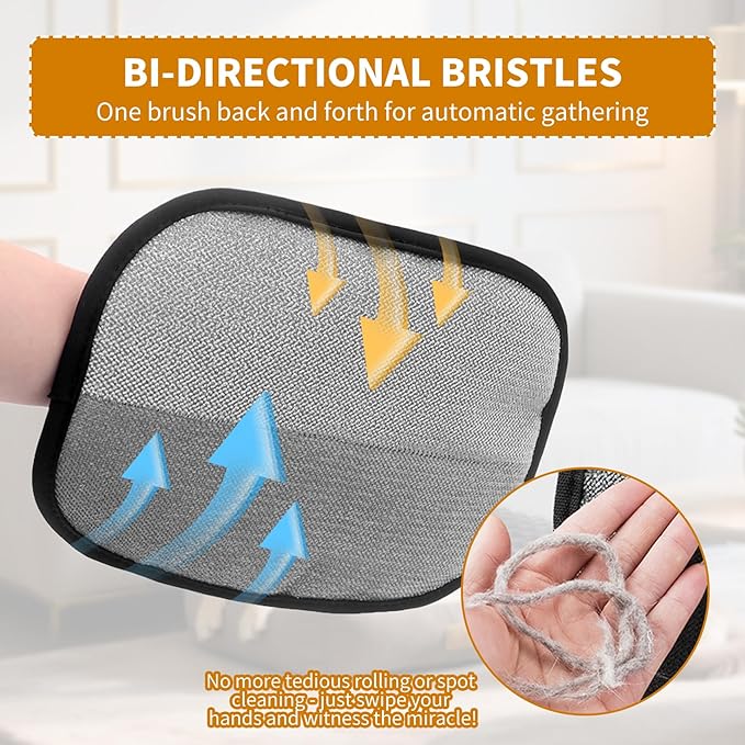 2PCS Electrostatic Pet Grooming Gloves, Reusable Hair Remover for Dog Cat Fur on Clothes Furniture Car Seat/Five Fingers/Black-PawvioPets