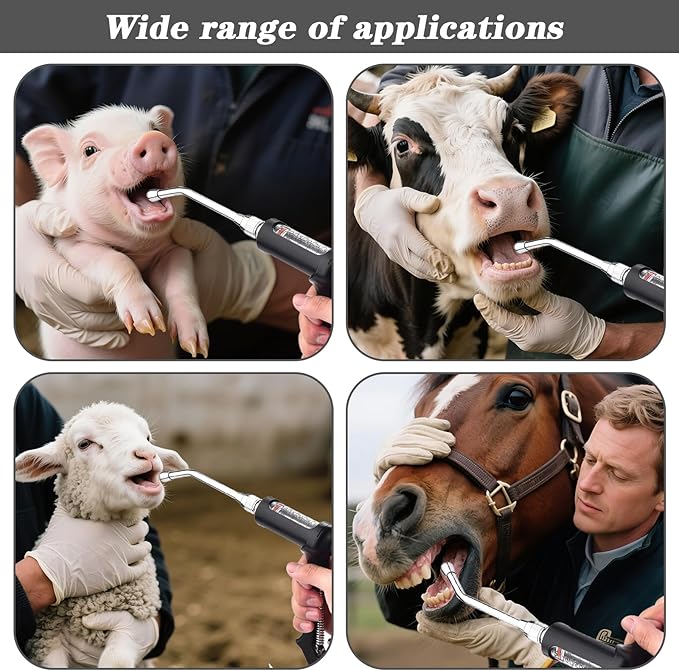 30ML Veterinary Metal Feeding Gun, Continuous Drench Gun Dosing Device Veterinary Adjustable Medicine Dispenser Husbandry Autonomous Feeding Tool, Pig Cattle, Sheep, Horse for Drench Gun-PawvioPets