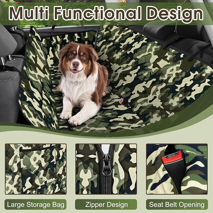 Dog Car Seat Cover, Durable Waterproof Scratch Proof Nonslip Dog Hammock, Pet Back Seat Covers with Pocket for Cars SUVs and Trucks - S, Camouflage-PawvioPets