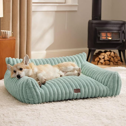 Bedsure Cute Dog Couch for Pets - Fluffy Dog Sofa with Premium Soft Corduroy Fleece, Pet Couch Bed with Washable Cover, Supportive Pet Sofa Bed for Medium Large Dogs, 36inch, Garden Green-PawvioPets
