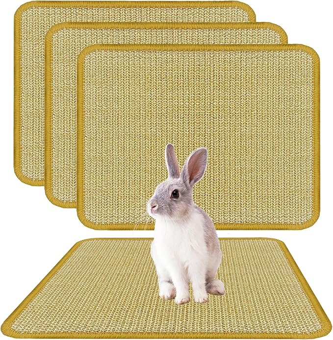 DYAUS Bunny Scratch Pads, Natural Sisal Rabbit Scratching Mats for Claws and Teeth Care, Indoor Bunny Chew Toys Bunny Bed for Biting Sleeping Nesting (3PCS, 16x12in)-PawvioPets
