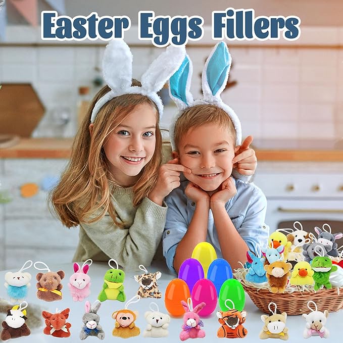 24 Packs Mini Plush Animals Toys, Animals Keychain Charms for Kids, Small Stuffed Animal Bulk for Kids, Easter Party Favors, Easter Basket Stuffers, Carnival Prizes, School Gifts-PawvioPets