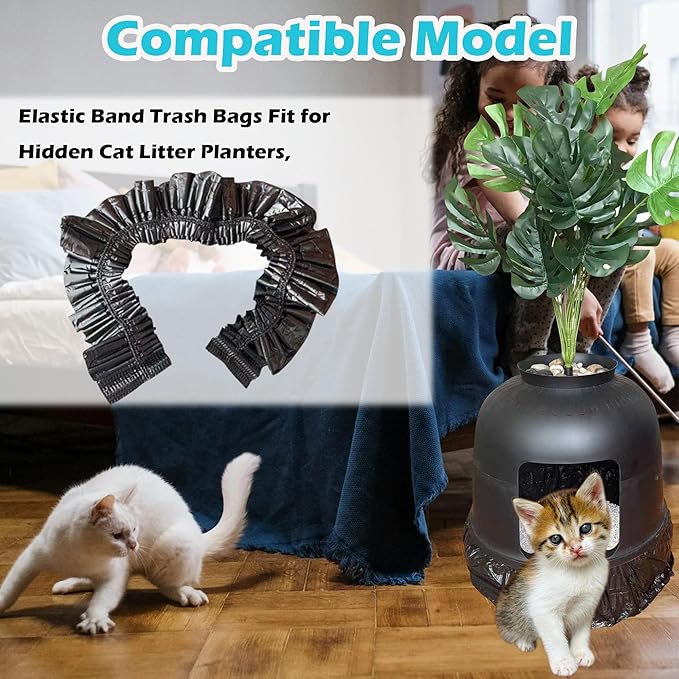 50 Pack Litter Box Liners Compatible with Lifewit Litter Box Cat, Elastic Band Trash Bags for Disposal of Cat Waste, Waterproof and Leak Proof (Black)-PawvioPets