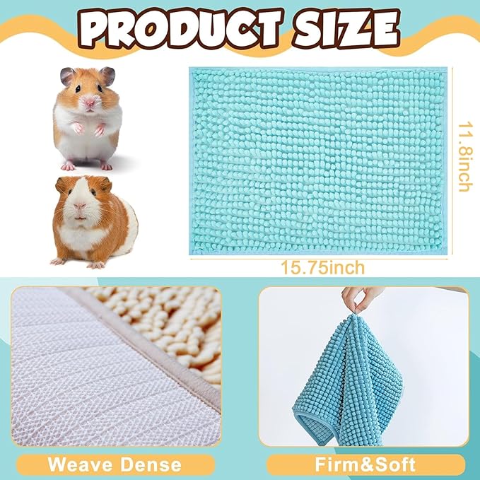 8 Pcs Guinea Pig Liner Washable Rabbit Cage Liner 16x12 Inch Guinea Pig Fleece Mats Reusable Bedding Pee Pads for Small Animals, Bunny (Gray, Green, Pink, Blue)-PawvioPets