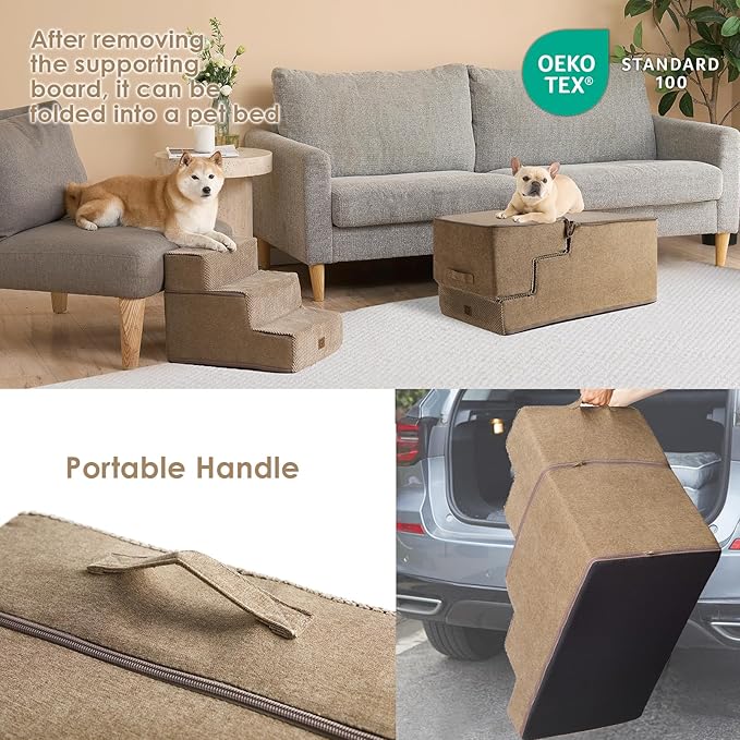 EHEYCIGA Dog Stairs for High Bed 22.5" H, 5-Step Dog Steps for Bed, Pet Steps for Small Dogs and Cats, Non-Slip Balanced Pet Ramp Indoor, Camel-PawvioPets