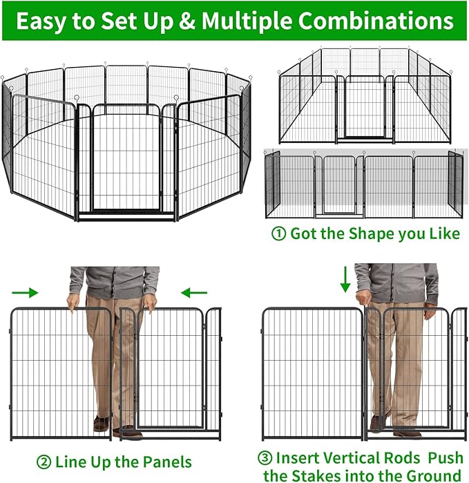 Dog Playpen Outdoor Extra Wide 12 Panels Heavy Duty Anti-Rust Coating-Strengthened Dog Fence 40" Height with Doors Portable for RV Camping Yard, Total 32FT, 79 Sq.ft, Snowy Black-PawvioPets