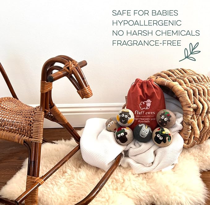 Fluff Ewes Wool Dryer Balls 6 Pack Premium New Zealand Wool Laundry Balls for Dryer, No Static Dryer Balls Laundry Reusable, XL Christmas Dryer Balls, Holiday Dryer Balls - Sheep in Heavenly Peace-PawvioPets