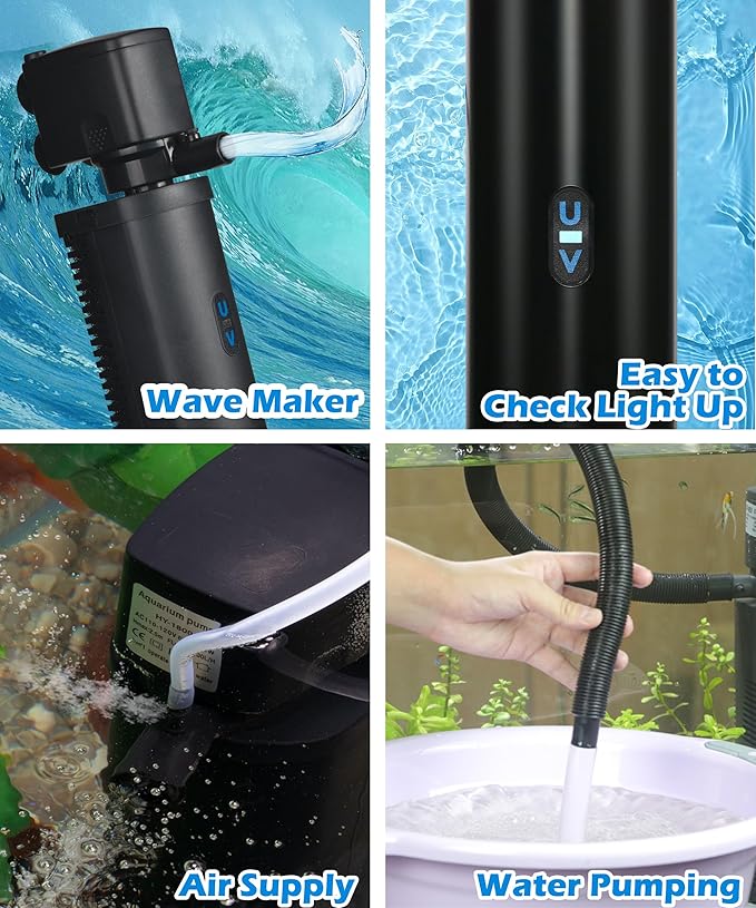 Aquarium Filter U-Very Suitable for 75-300 Gallon Tank, 500GPH Fish Tank Filters for Green Control, Internal Submersible Pump for Turtle Tank, Small Pond, Pool Filter, Cold Plunge Ice Bath Hot Tub-PawvioPets