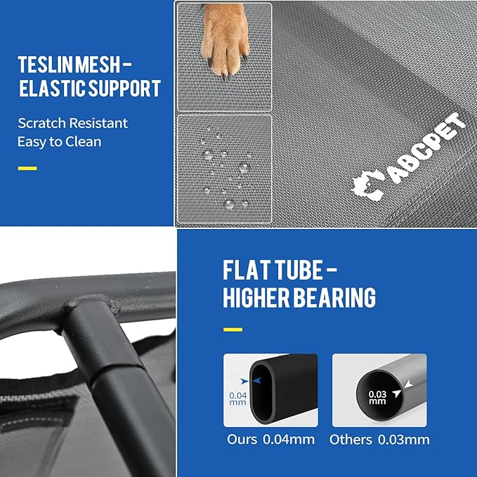 Elevated Dog Bed, Outdoor Dog Bed Raised Bed Cooling Waterproof Pet Beds Cots Stable and Easy Assembly, Teslin Fabric with 1.2mm Thick Iron Frame, Breathable, Ultra-Sturdy，Grey, 48 * 32 * 8.7-PawvioPets