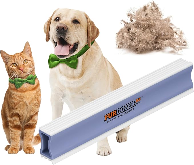 FurDozer X3 MEGA Pet Hair Remover & Auto Detailing Tool - Cat & Dog Hair Remover for Carpet, Car Interior, Couch, Bedding, & Furniture - Reusable Pet Hair Removal Tool for Dog Fur & Lint, 10", Purple-PawvioPets