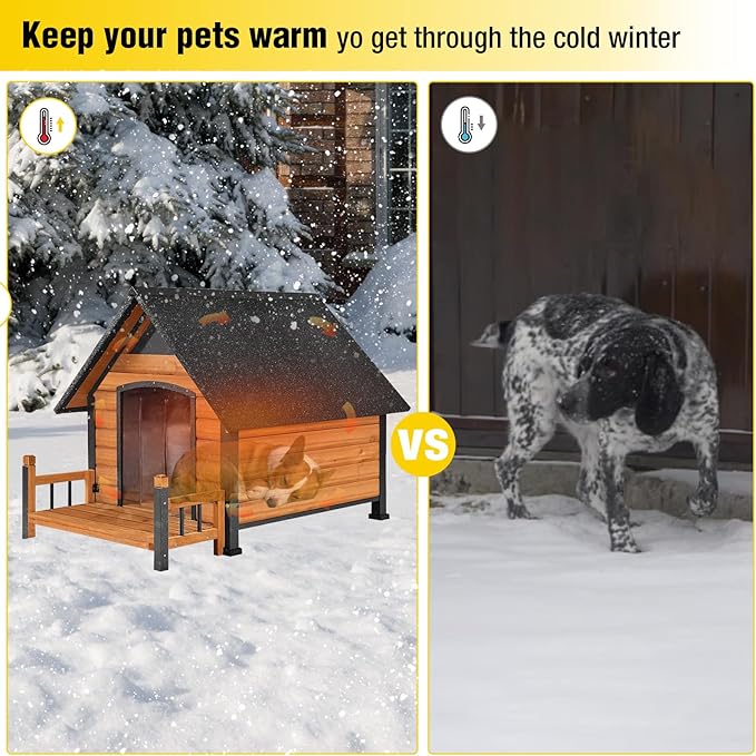 AIVITUVIN Outdoor Dog House with Anti-Chewing Iron Surround Insulated Liner Dog Kennel for Large Breed Dog Shelter Weatherproof (Brown 50.9" D x 37.4" W x 37.2" H)-PawvioPets