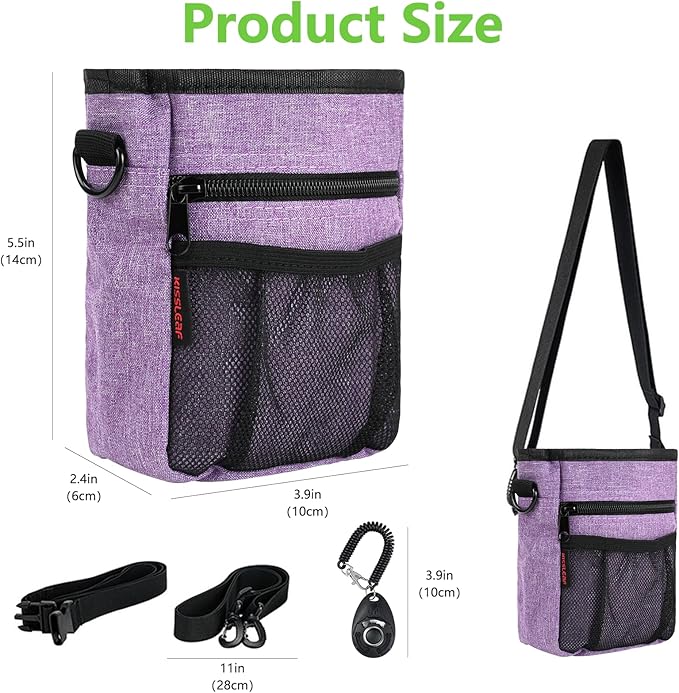 Dog Treat Pouches for Pet Training with Magnetic Closure Treat Pouches for Pet Training,Large Dog Treat Training Pouch and Dog Clicker,Training Treat Pouch Built-In Poop Bag Dispenser-Purple.-PawvioPets