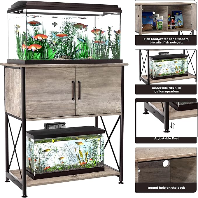 20-29 Gallon Aquarium Stand Metal Frame Fish Tank Stand with Cabinet Storage, for 20 Gallon Long Aquarium,30.7" L*16.5" W Tabletop,330LBS Capacity Grey PG01YGZ-PawvioPets