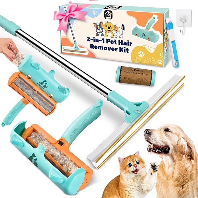 5 PCS Pet Hair Removal Tool, Roller Dog Hair Removers for Couch, Retractable Pet Hair Carpet Scraper Rack, Reusable Cat Hair Remover for Bed, Rugs, Stairs, Furniture-PawvioPets