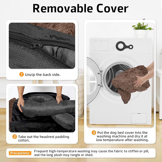 GGIB Calming Dog Bed Fluffy Plush Dog Mat for Furniture Protector with Removable Washable Cover for Large Medium Small Dogs and Cats (Medium, Coffee)-PawvioPets