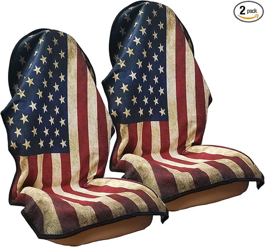 Car Seat Cover Protector Front Seats,for Gym Workout,Running,Swimming,Beach and Hiking,Waterproof Sweat Towel Bucket Seat Covers for Cars SUV Trucks (American Flag, 2Pcs)-PawvioPets