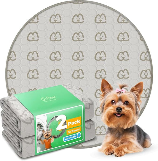 FXW Washable Pee Pads for Dogs, Puppy Pads with Super Absorbent, Specifically Designed for Whelping Box, 32" Round, Khaki, 2 Packs-PawvioPets