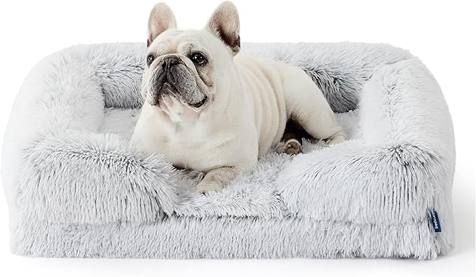 Bedsure Orthopedic Dog Bed Medium Size Dogs - Washable Medium Dog Cat Bed Waterproof, Comfort Pet Couch Sofa with Washable Removable Cover, Pets Bed with Nonskid Bottom, Long Faux Fur-Misty Grey, 28"-PawvioPets