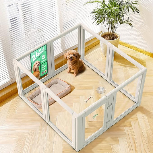 FXW AuraSpace Acrylic Indoor Unleashed Dog Playpen for Puppies and Small Dogs, 24 Inch, 8 Panels, White-PawvioPets