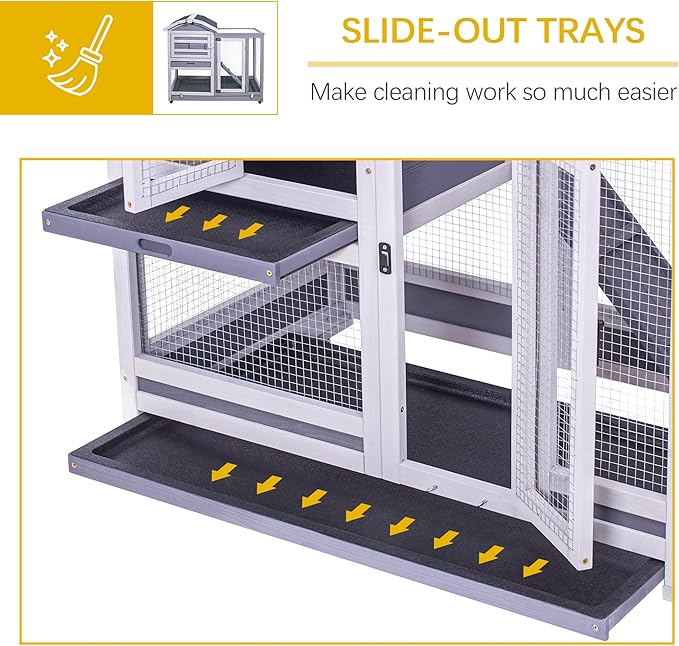 GEGURI Rabbit Hutch, Two-Story Indoor Bunny Cage, Outdoor Guinea Pig Cages for Small Animals with Wheels, Removable Tray-PawvioPets