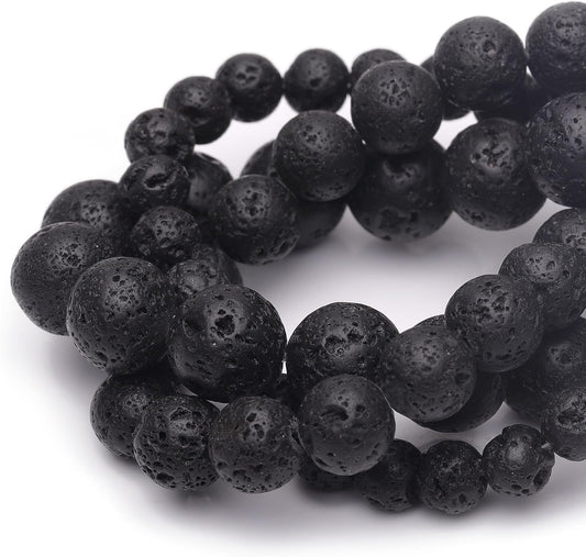 8mm Natural Stone Beads for Jewelry Making,Black Lava Polished Smooth Round Gemstone Beads for Bracelet Necklace 15 Inch