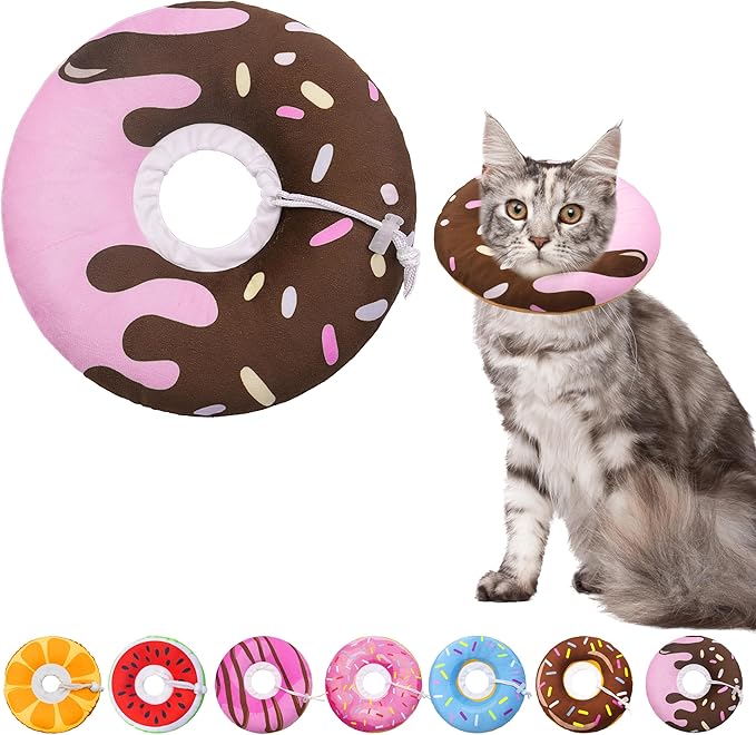 Cat Cone Collar Soft, Adjustable Cat Recovery Collar Kitten Cones to Stop Licking, Cute Donut E Collar After Surgery, Elizabethan Kittens Protective Cones After Spay (Chocolate, Medium)-PawvioPets