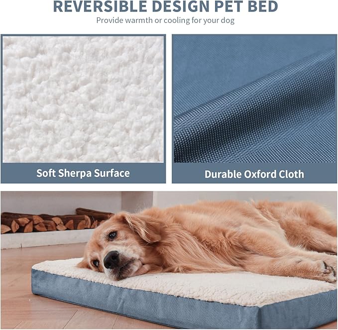 Dog Beds for Large Dogs, Orthopedic Dog Bed for Extra Large Dogs, Big Waterproof Pet Bed with Washable Removable Oxford Cover, Blue White-PawvioPets