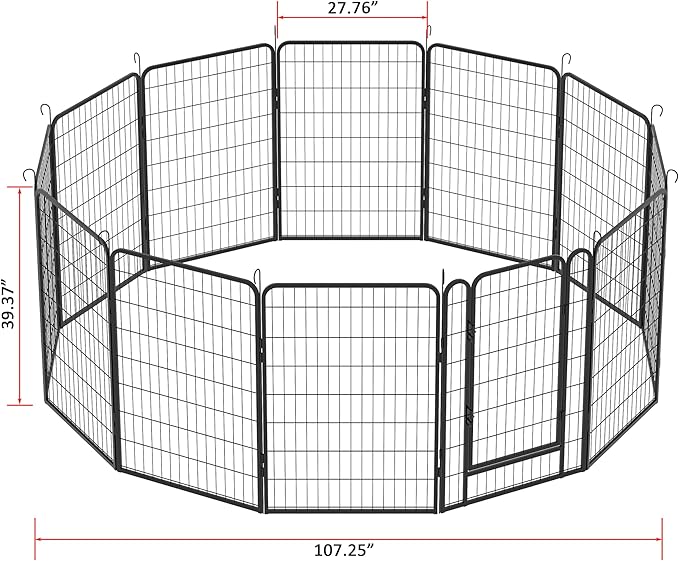 Dog Playpen, Outdoor Dog Fence, 8 Panels, 40" H Dog Pen for Large/Medium/Small Dogs, Heavy Duty Metal Pet Fence with Gate, Portable Dog Fence for RV Camping and Yard (Black)-PawvioPets