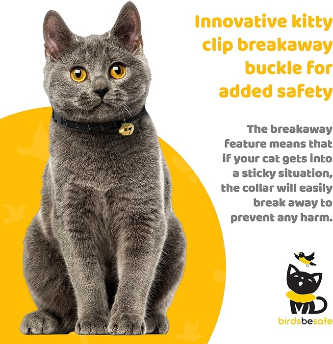 BirdsBeSafe® Break Away Cat Collar with Bell, Reflective Thread for Night Visibility, Comfortable Elastic Stretch Cat Collar to Protect Cat from Getting Stuck in The Garden.-PawvioPets